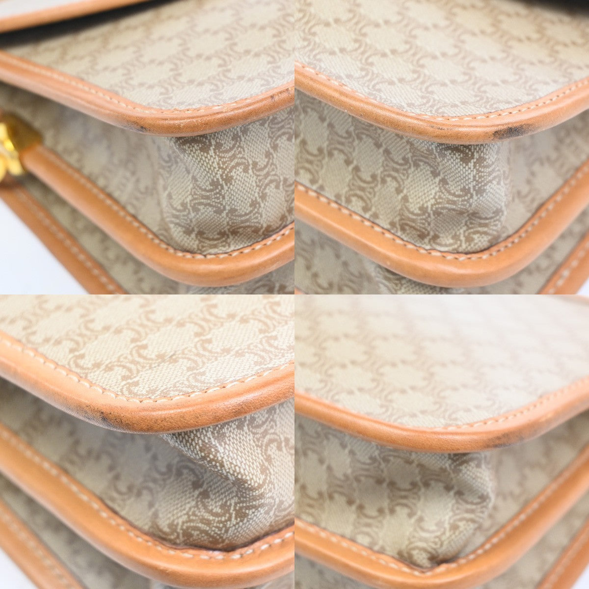CELINE Logo Macadam Pattern Shoulder Bag PVC Leather Beige Italy 83MA283