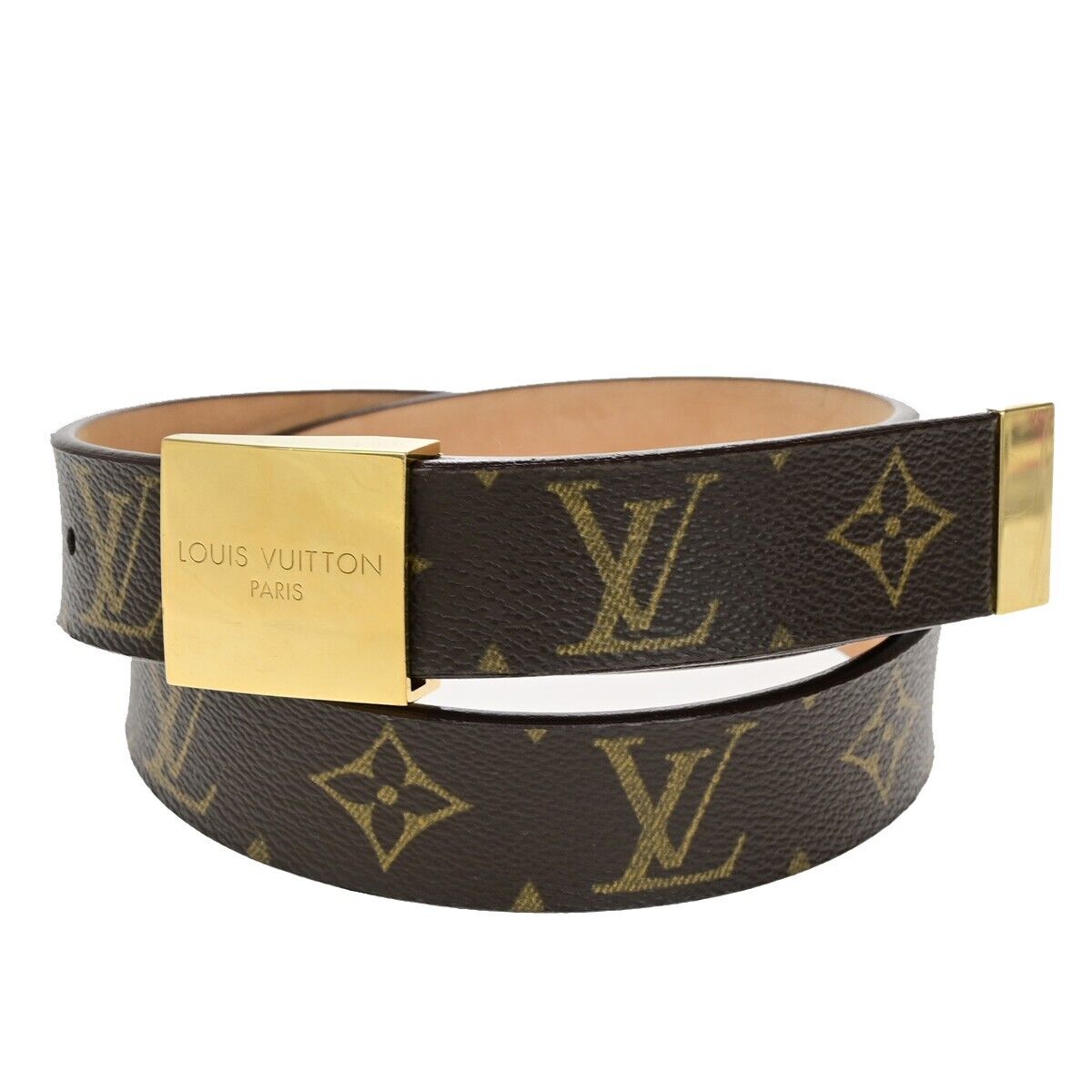 LOUIS VUITTON Logo Ceinture Carre Belt Monogram Leather Brown GHW Spain 33YF315