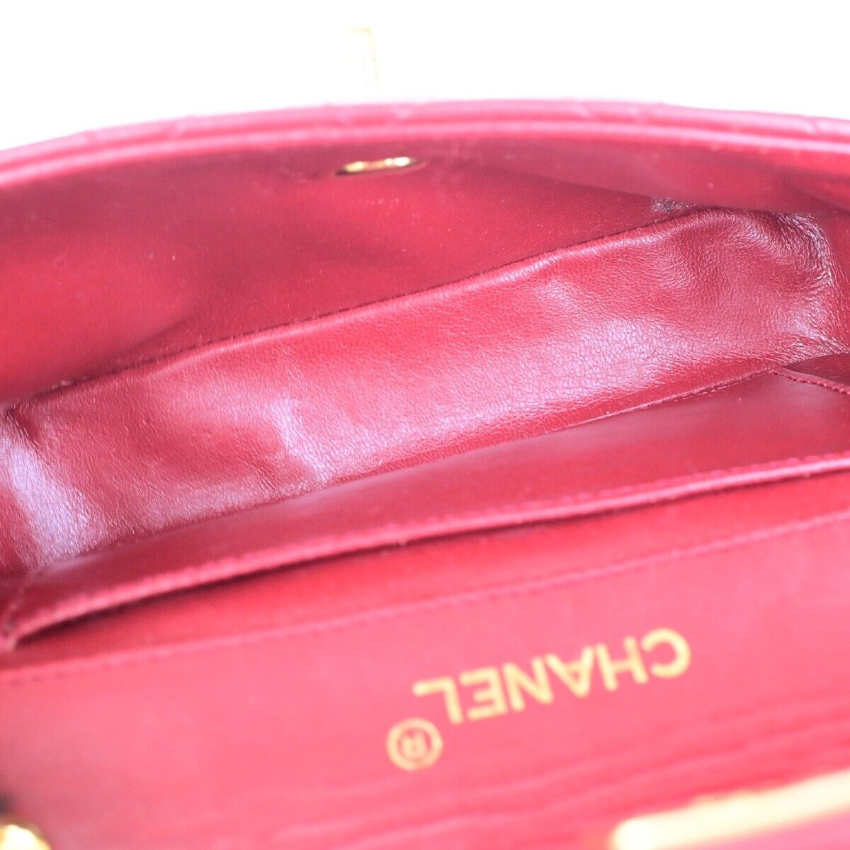 CHANEL CC Mini Matelasse Chain Shoulder Bag Leather Red GHW Vintage 696RK682