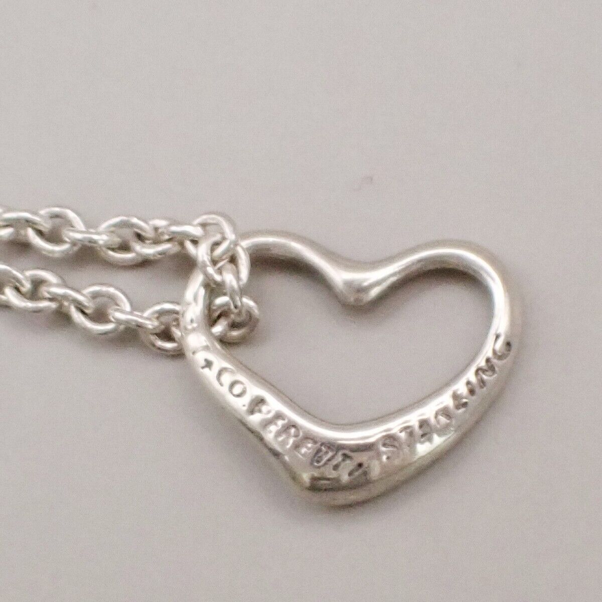 TIFFANY & CO. Logo Open Heart 7mm Chain Necklace Elsa Peretti Silver Ag 66YF227