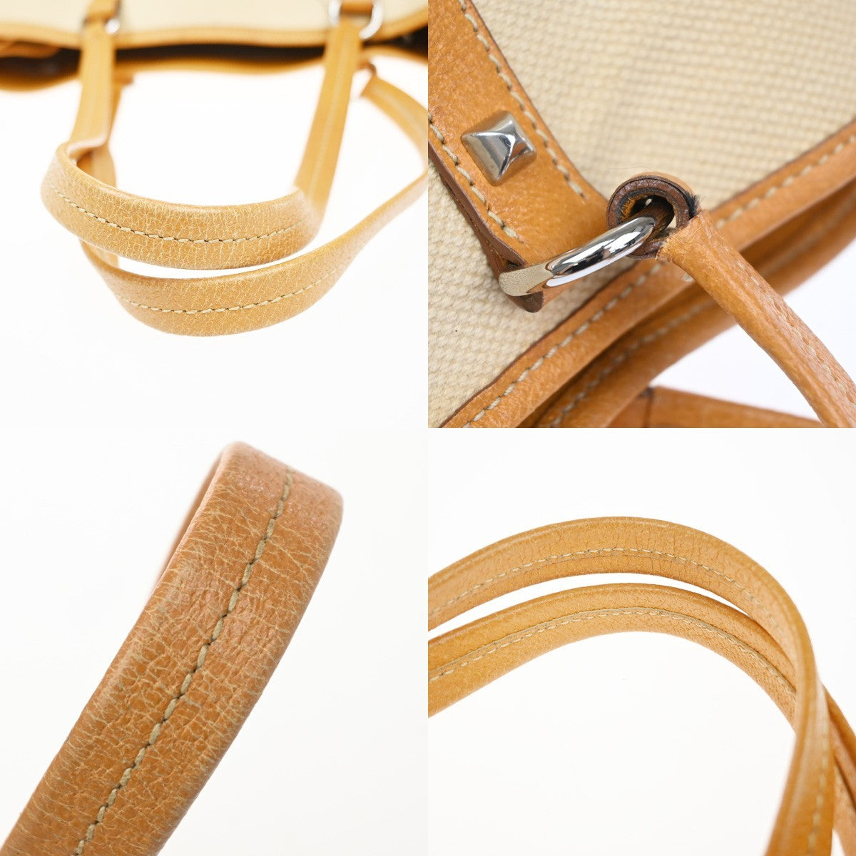 PRADA Logo Shoulder Tote Hand Bag Canvas Leather Beige Orange SHW Italy 34MA594