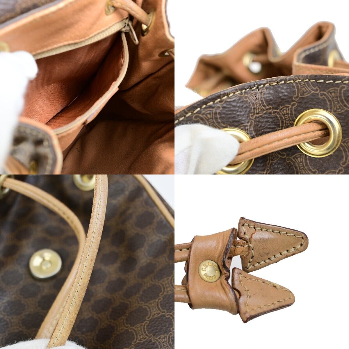 CELINE Logo Macadam Pattern Backpack Bag PVC Leather Brown GHW 67EC951
