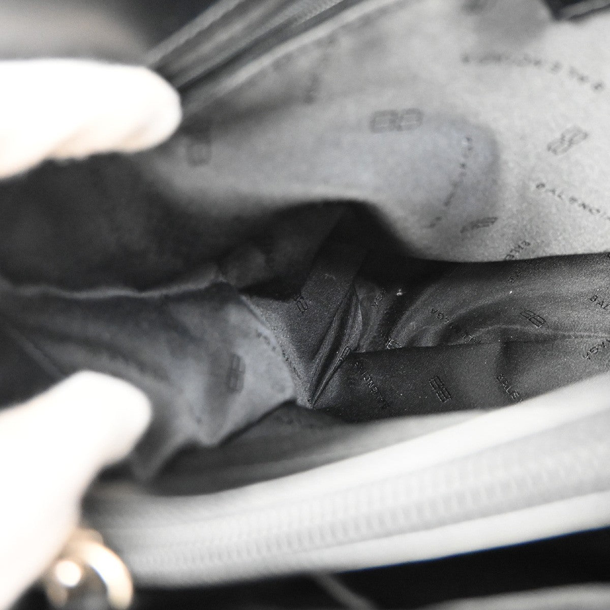 BALENCIAGA Logo BB Pattern Hand Tote Bag Canvas Leather Black SHW 67ZA251