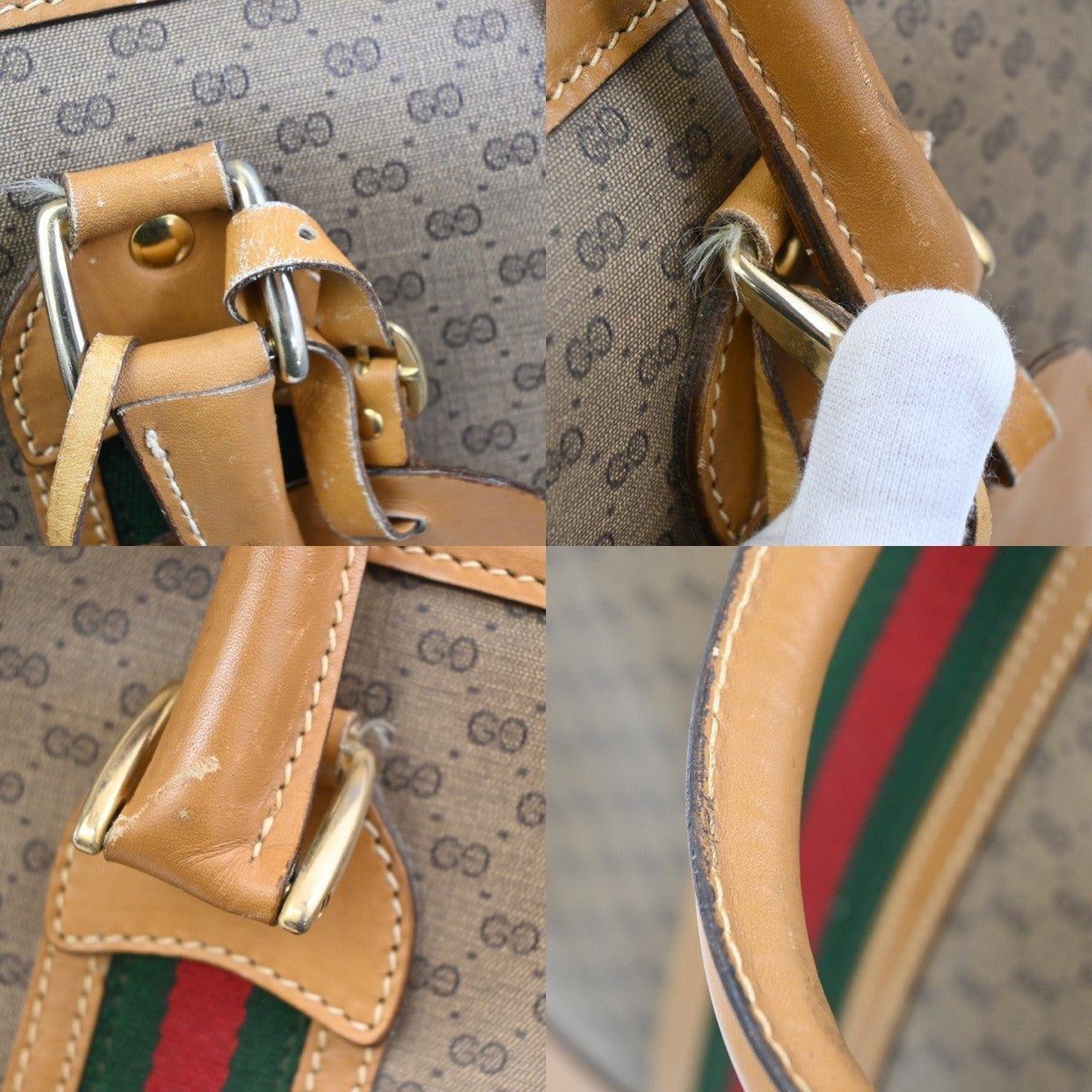 GUCCI Logo Sherry GG Pattern Travel Hand Bag PVC Leather Brown Italy 62KC300