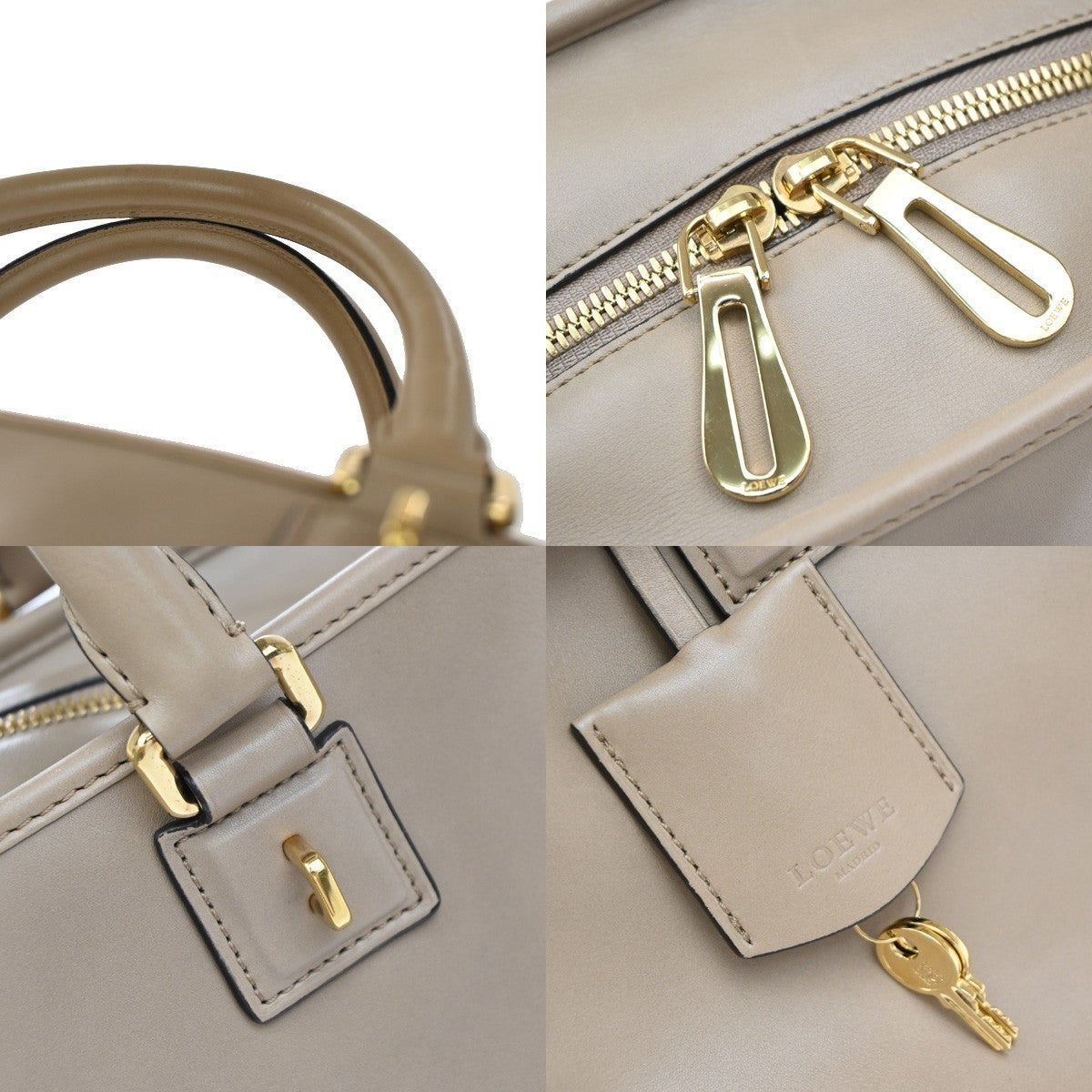 LOEWE Logo Anagram Amazona Hand Bag Leather Beige GHW Spain 21EG085