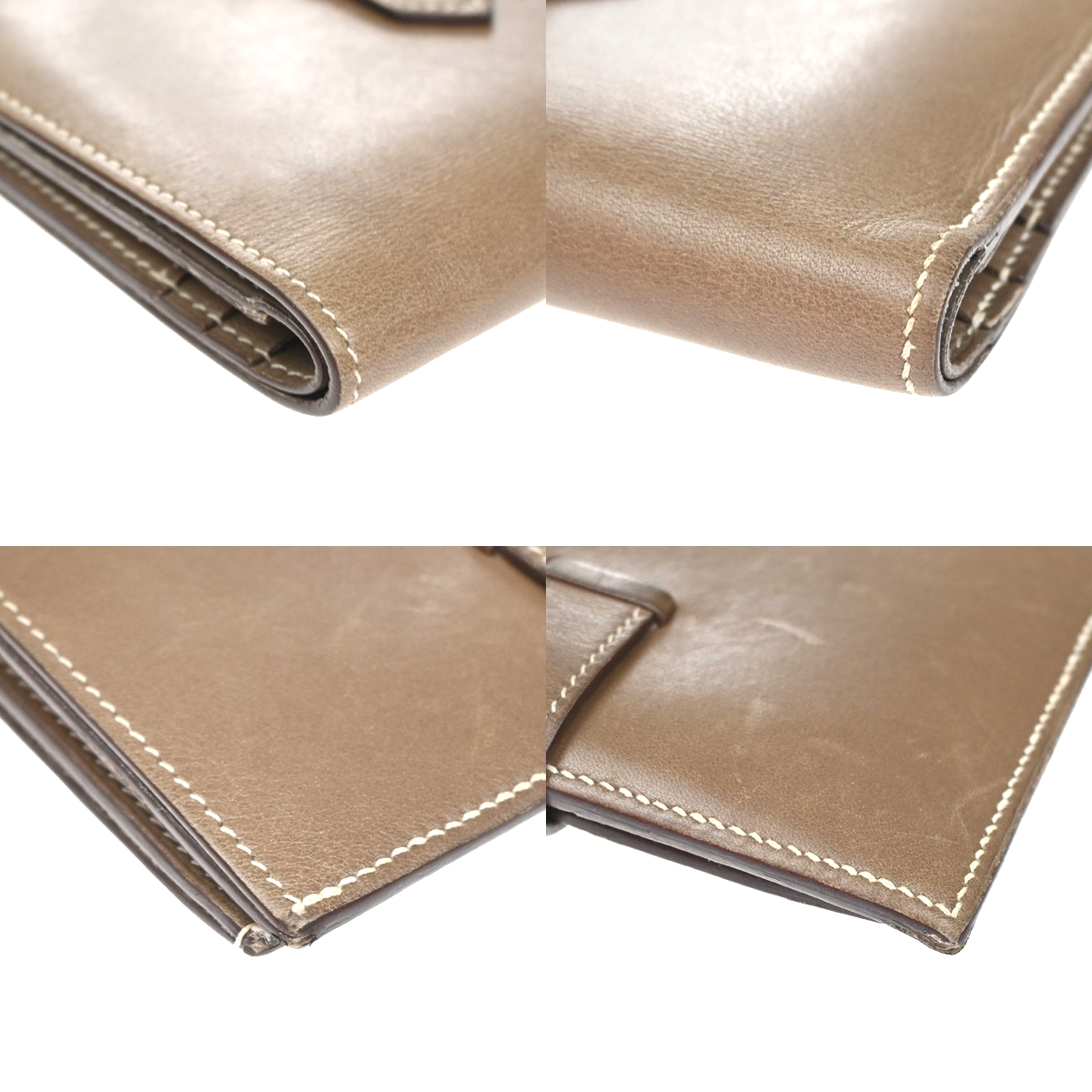 HERMES H Logo Bearn Compact Bifold Wallet Purse Swift Leather Brown SHW 87RQ018