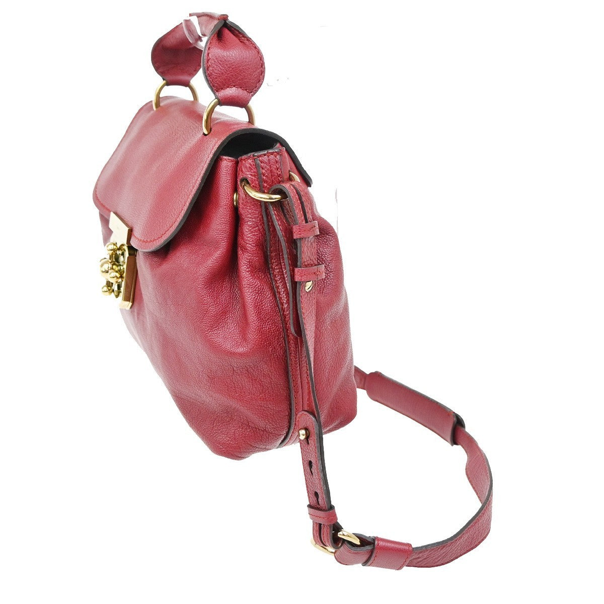 CHLOE Logo Elsie 2Way Shoulder Hand Bag Leather Red GHW 34RL416