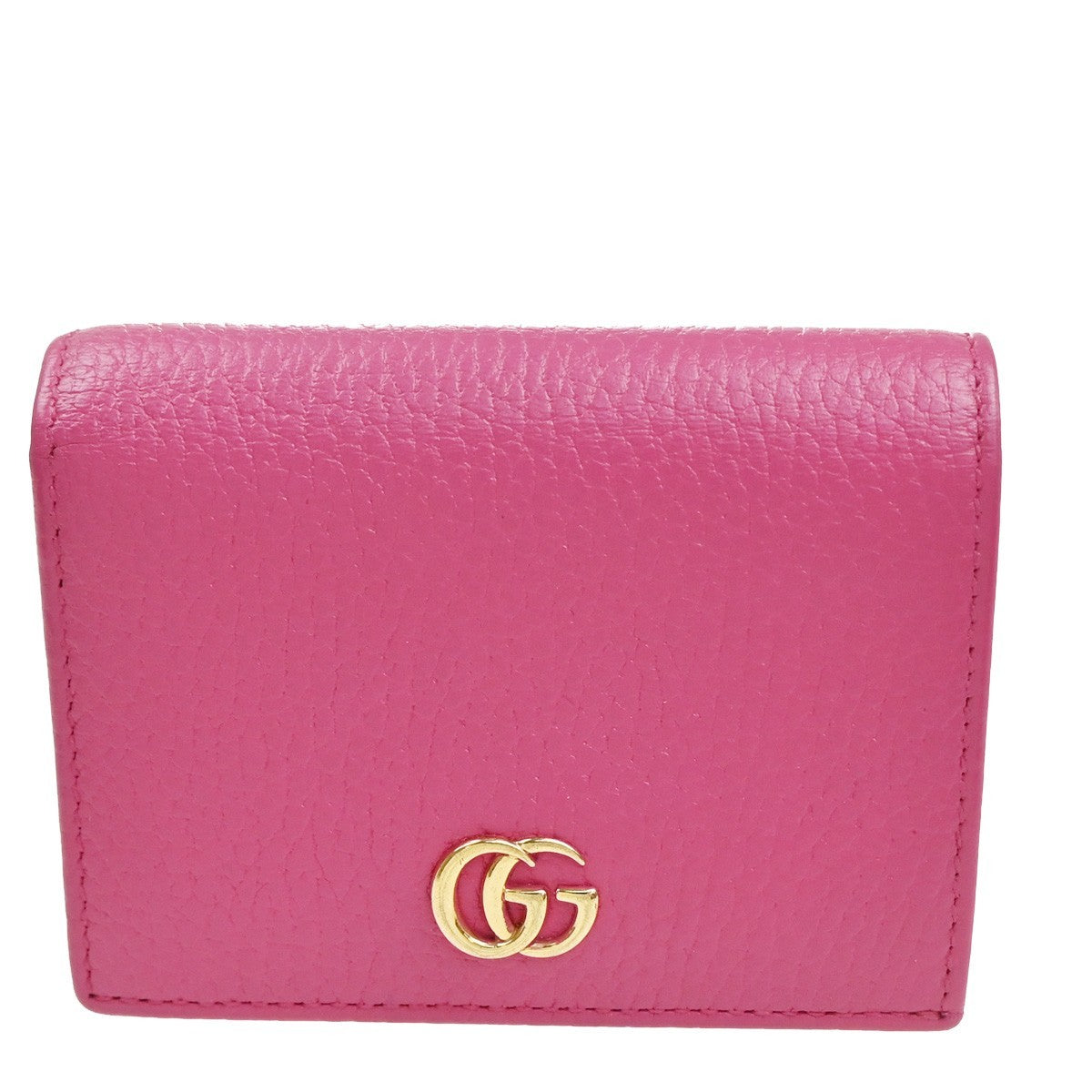 GUCCI Logo GG Marmont Trifold Compact Wallet Leather Pink GHW Italy 37MA483