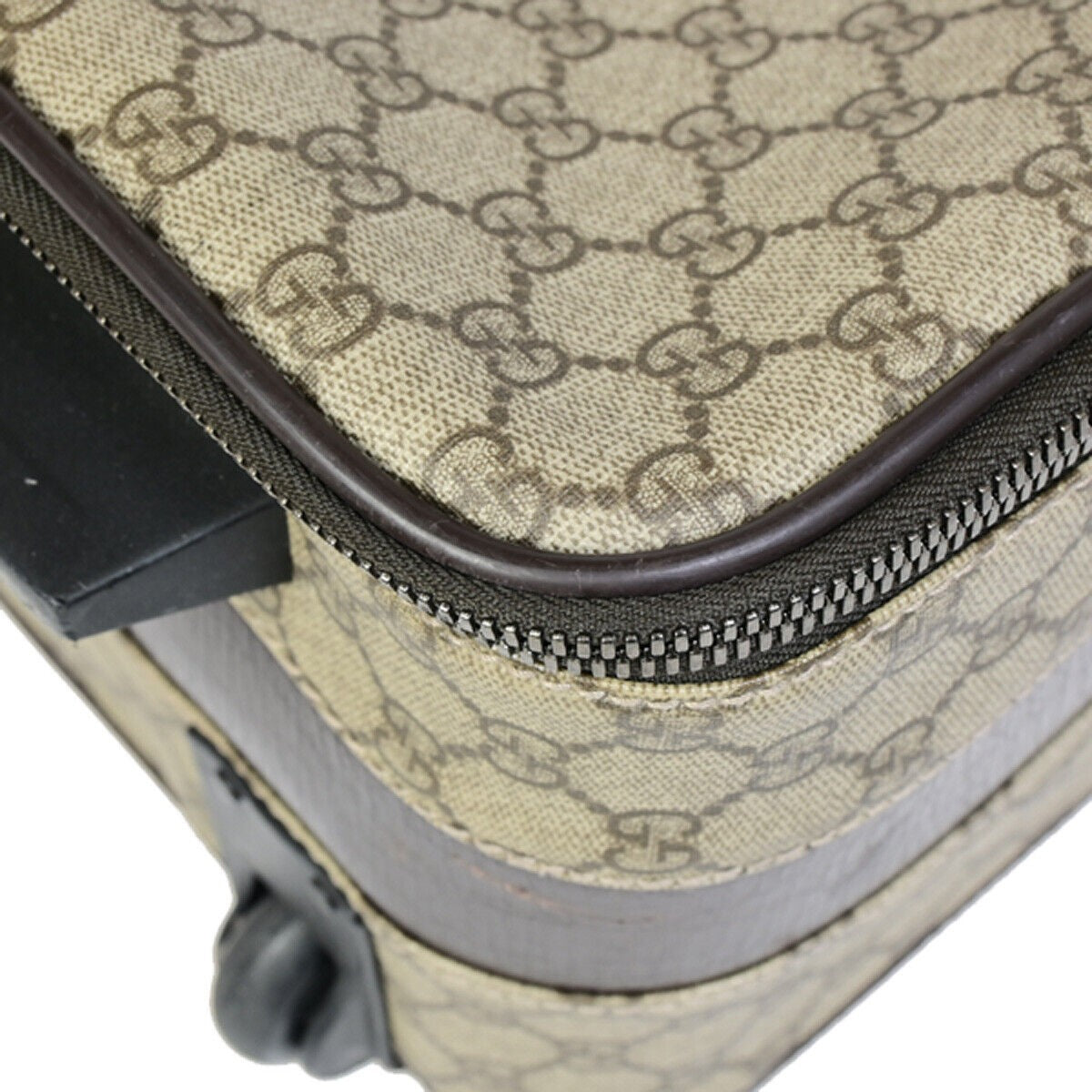 GUCCI Logo GG Pattern Travel Suitcase Luggage Bag PVC Leather Brown 36YF175