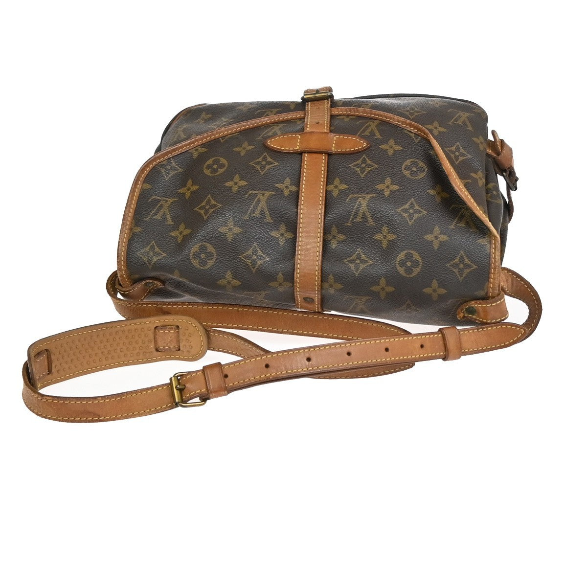 LOUIS VUITTON Logo Saumur 30 Shoulder Bag Monogram Leather Brown M42256 69YJ054