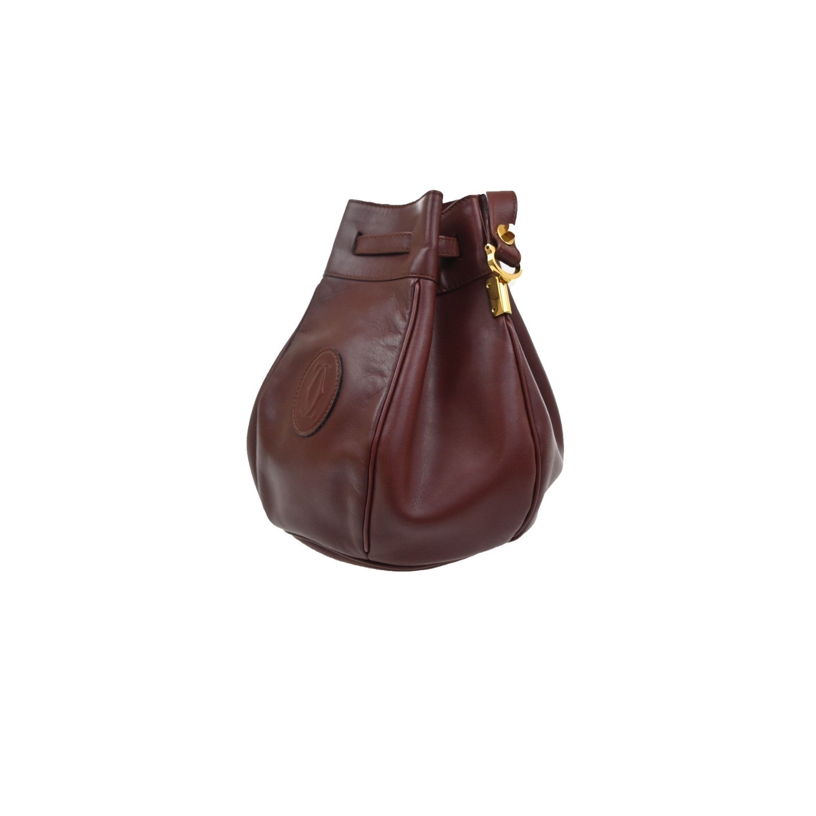 CARTIER Logo Must Line Drawstring Shoulder Bag Leather Red GHW Spain 34MA663