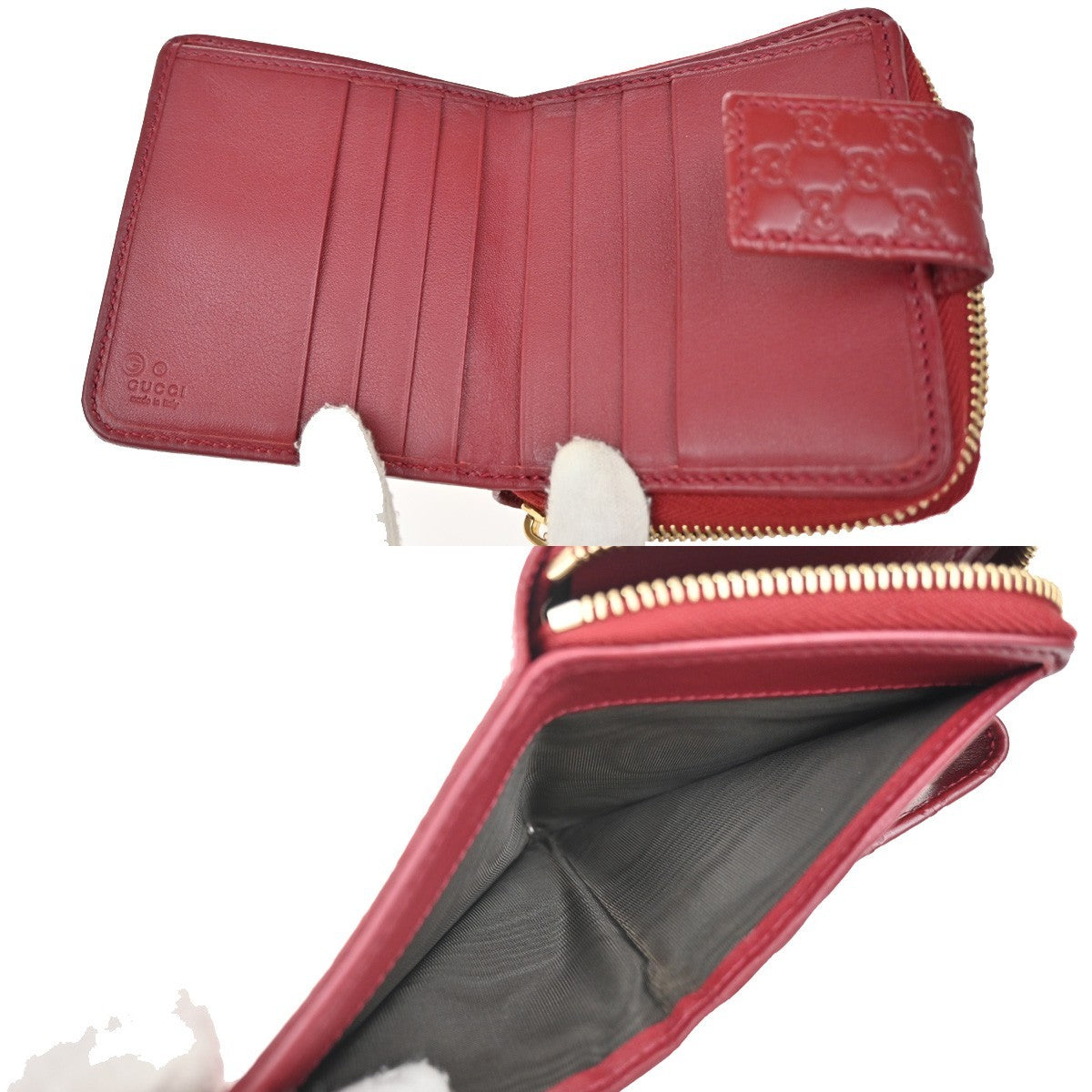 GUCCI Micro Guccissima GG Pattern Bifold Zipper Wallet Leather Red 34KP105