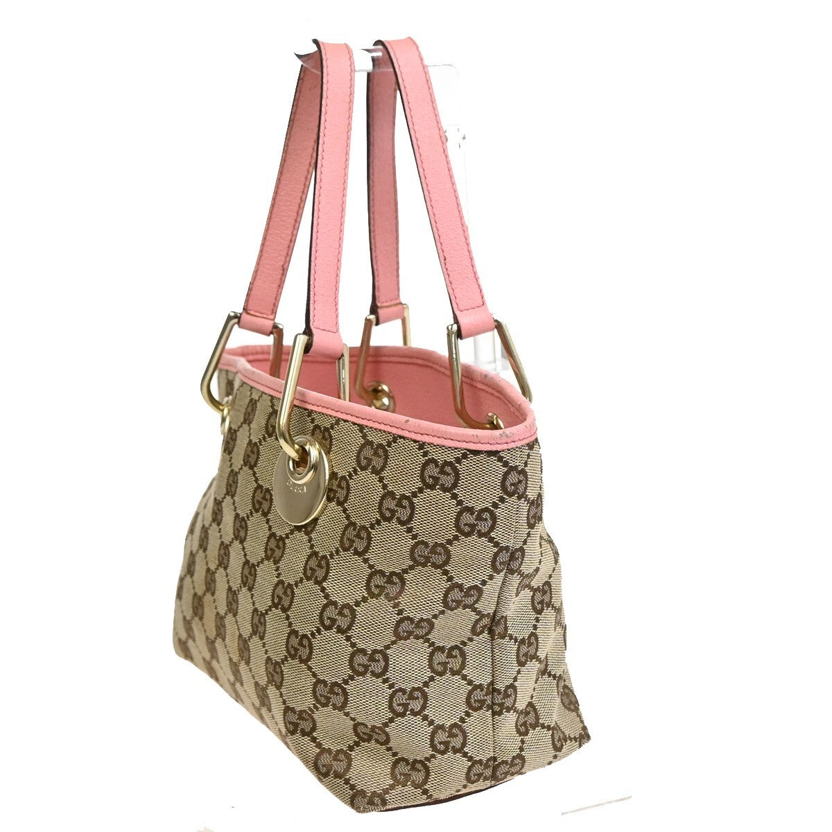 GUCCI Logo GG Pattern Mini Hand Tote Bag Canvas Leather Brown Pink 34FB571