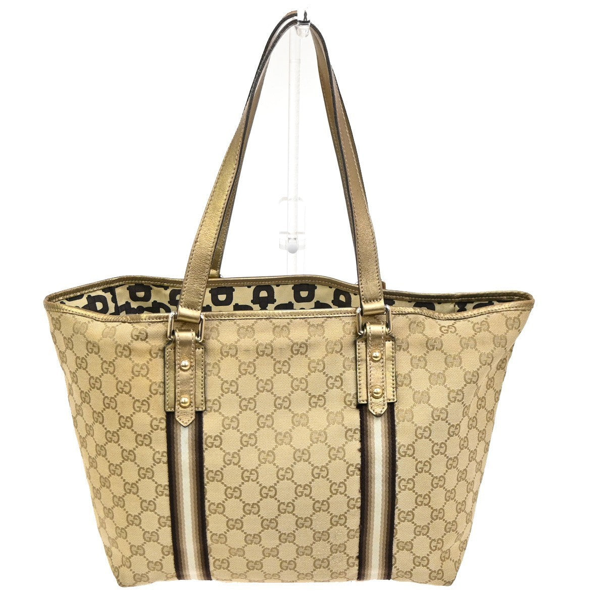 GUCCI GG Sherry Line ShoulderTote Bag Canvas Leather Beige Italy 137396 31MA072