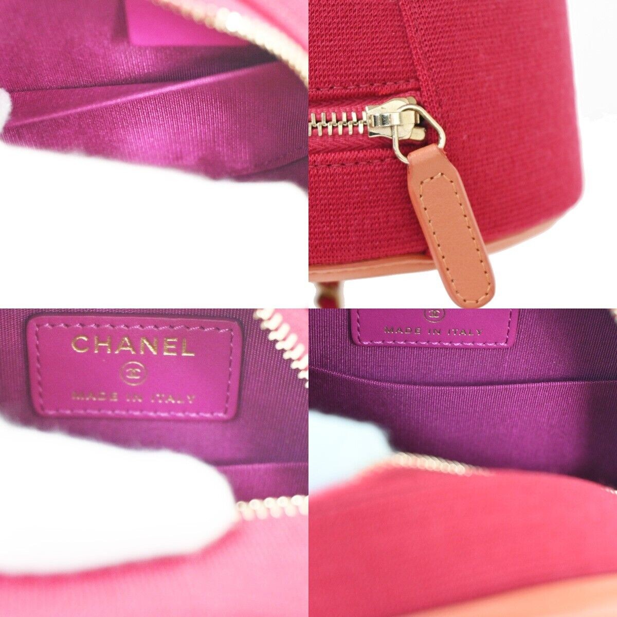 CHANEL CC Round Mini Chain Shoulder Bag Canvas Leather Red Magenta 377RH640
