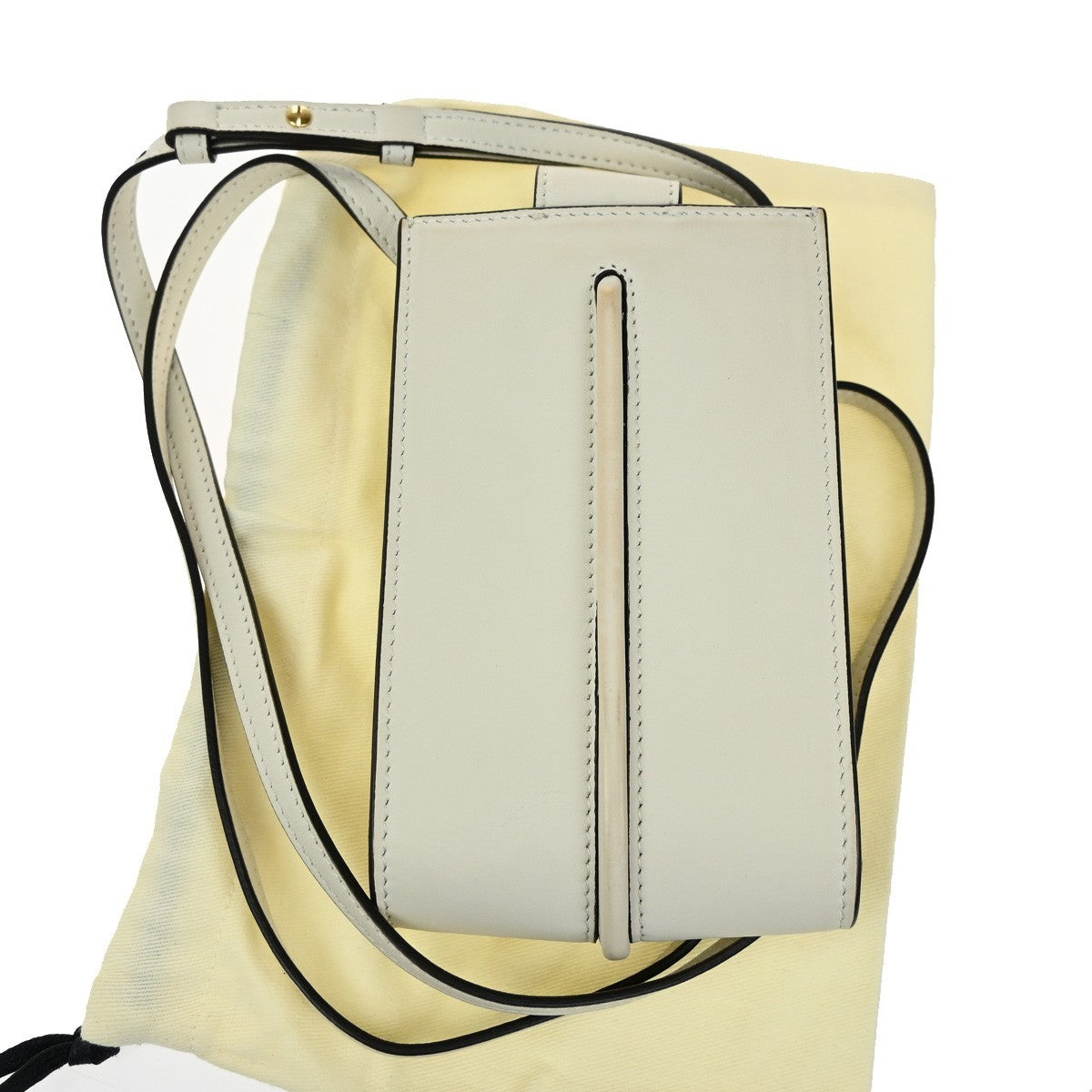 FENDI Logo Mini Shoulder Bag Leather White GHW Made in Italy 77KB364