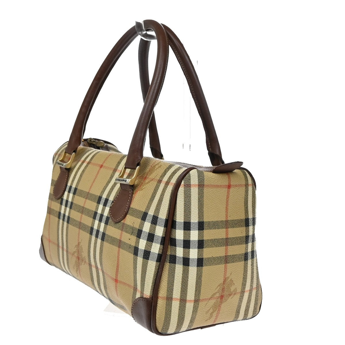 Burberrys Logo Hand Bag Nova Check PVC Leather Brown GHW 02YH772