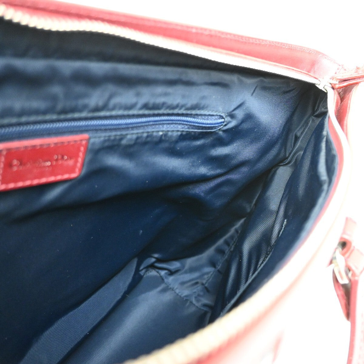CHRISTIAN DIOR Trotter Pattern Hand Bag Canvas Leather Navy Blue Red 16EE257