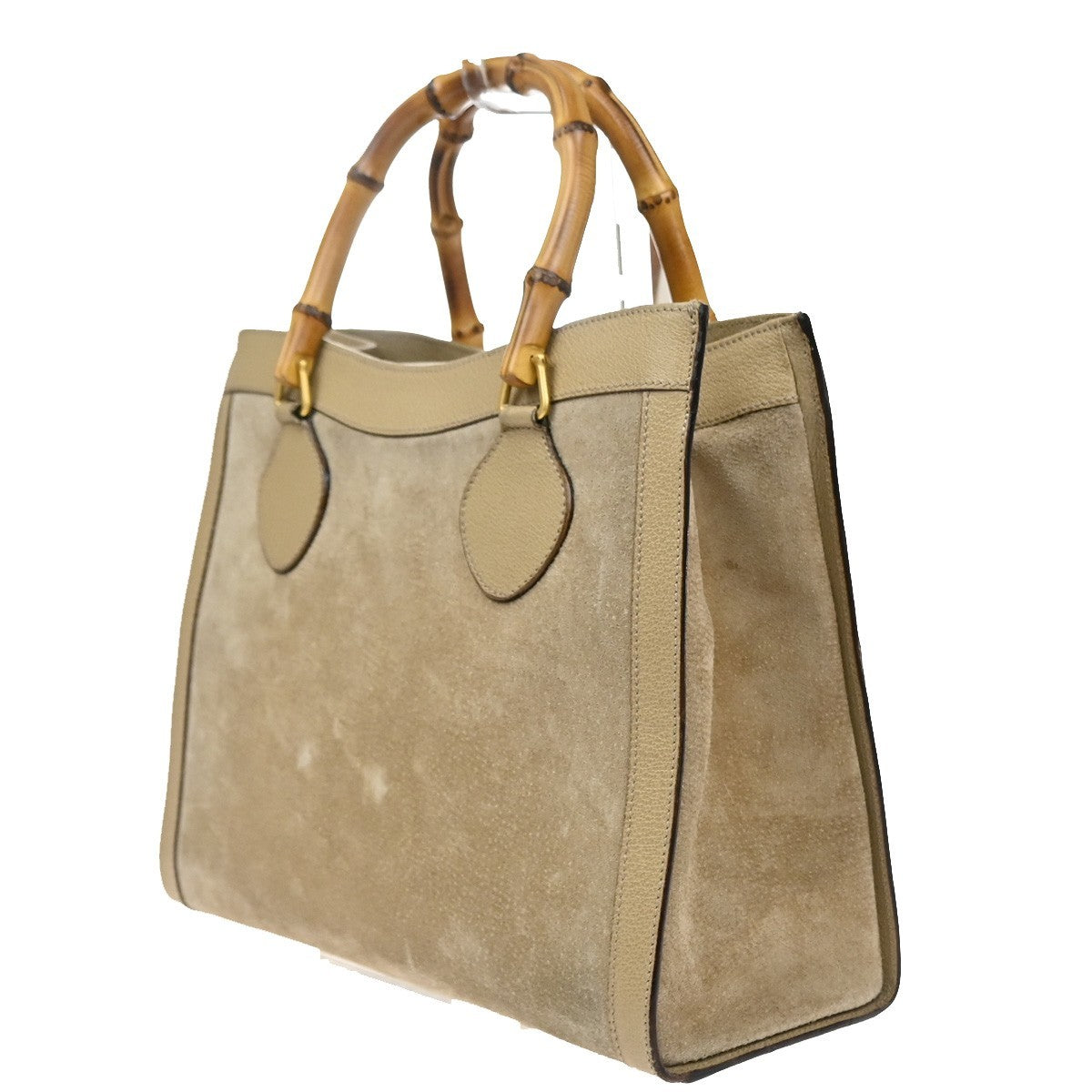 GUCCI Logo Bamboo Handle Tote Hand Bag Suede Leather Beige GHW Italy 38MA593