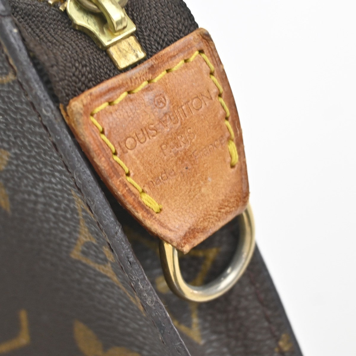 LOUIS VUITTON LV Logo Bucket PM Pouch Bag Monogram Leather Brown Gold 05KC984