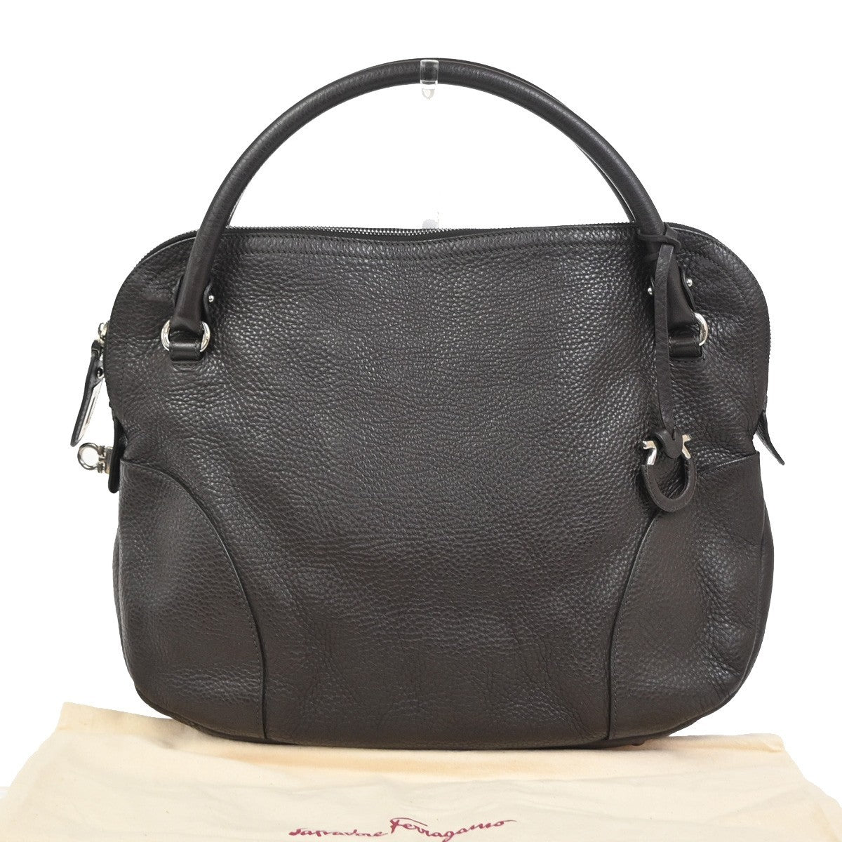 SALVATORE FERRAGAMO Gancini Hand Tote Bag Leather Brown SHW Italy 32KC800