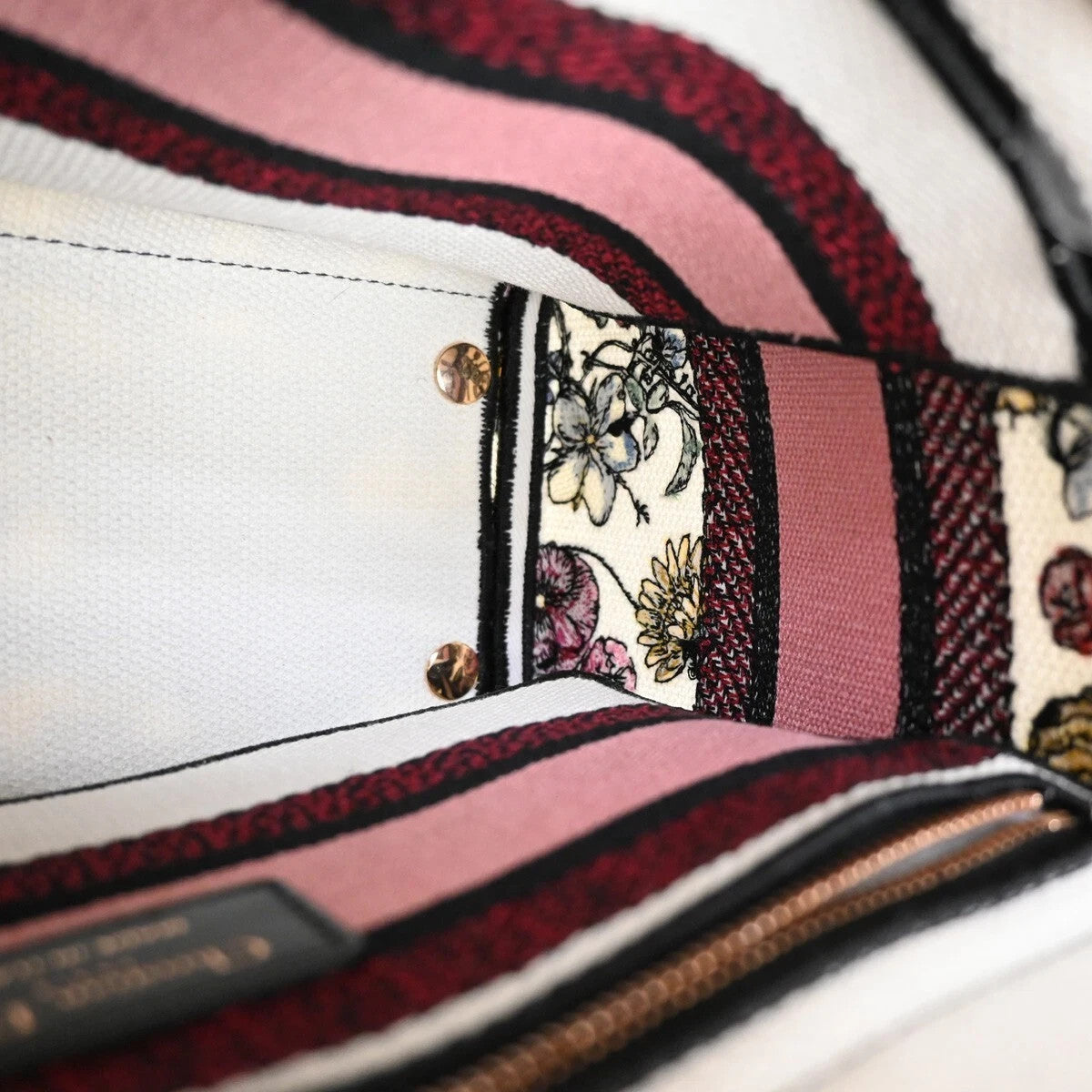 48CHRISTIAN DIOR Lady D-Lite Florilegio Embroidery 2Way Hand Bag Canvas 782LC456