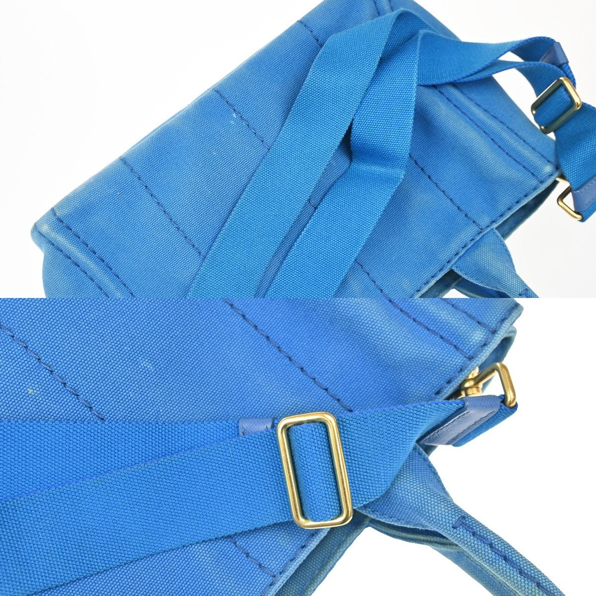 PRADA Logo CANAPA 2Way Shoulder Hand Bag Canvas Leather Blue Azzurro GHW 35KC772