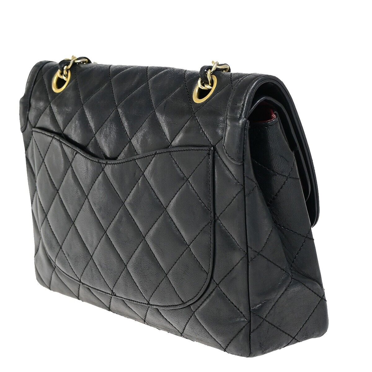 CHANEL CC Matelasse Paris Double Flap Chain Shoulder Bag Leather Black 644RF154