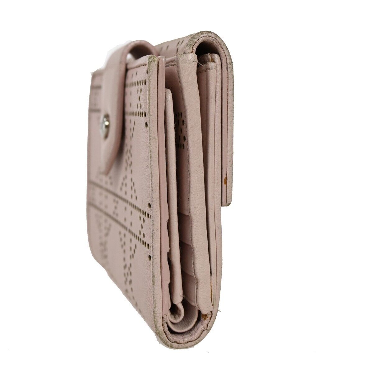 Christian Dior Cannage Bifold Wallet Purse Leather Pink Sliver Italy 07FA106