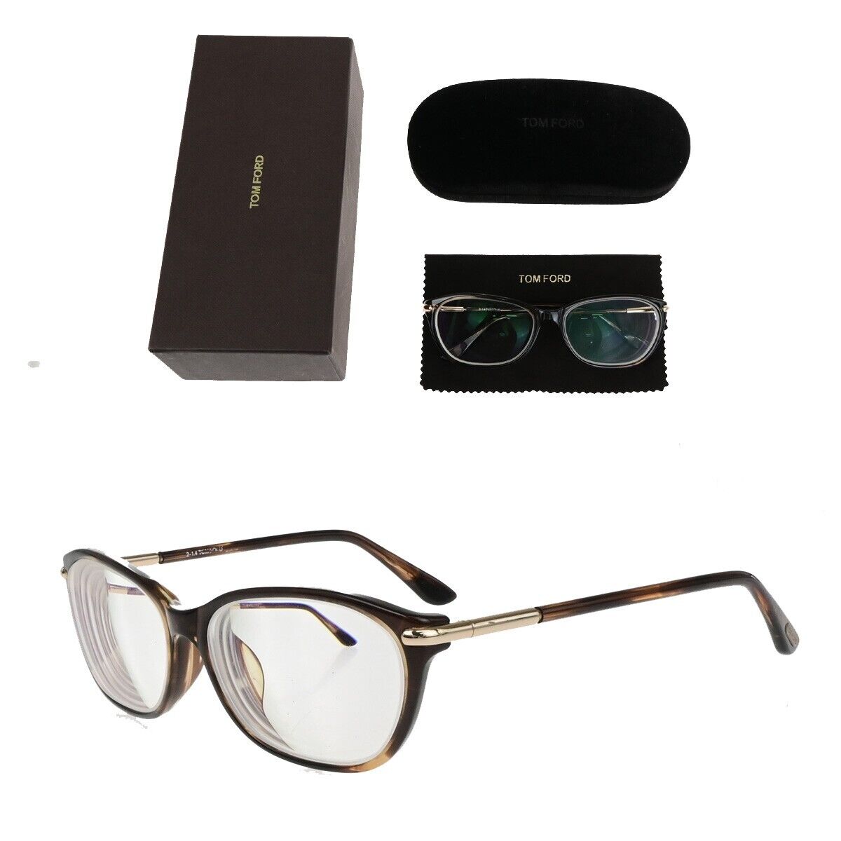 TOM FORD Logo Glasses Frame Eye Wear Plastic Brown Gold Plated Accessory 02KA513