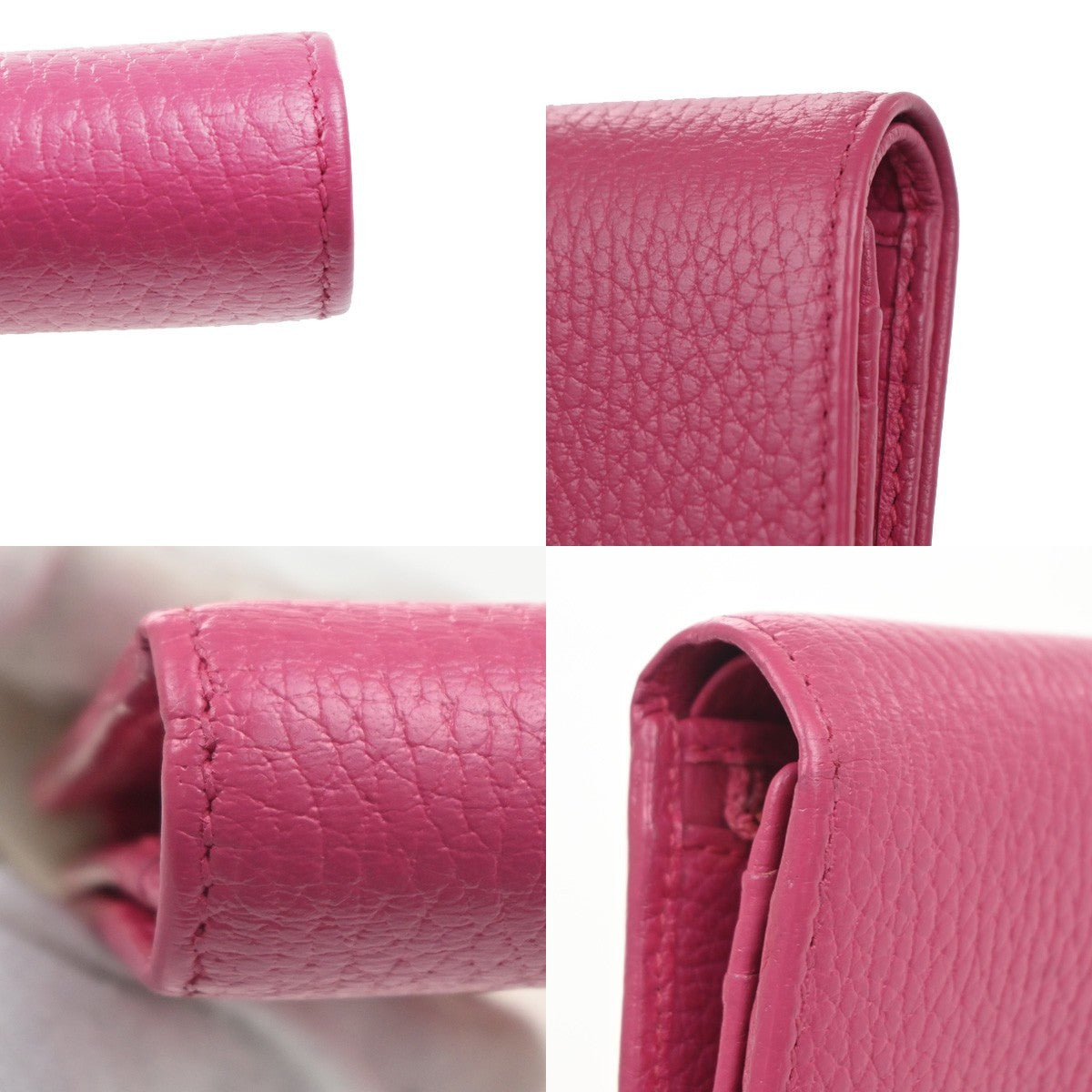 GUCCI Logo GG Marmont Trifold Compact Wallet Leather Pink GHW Italy 37MA483