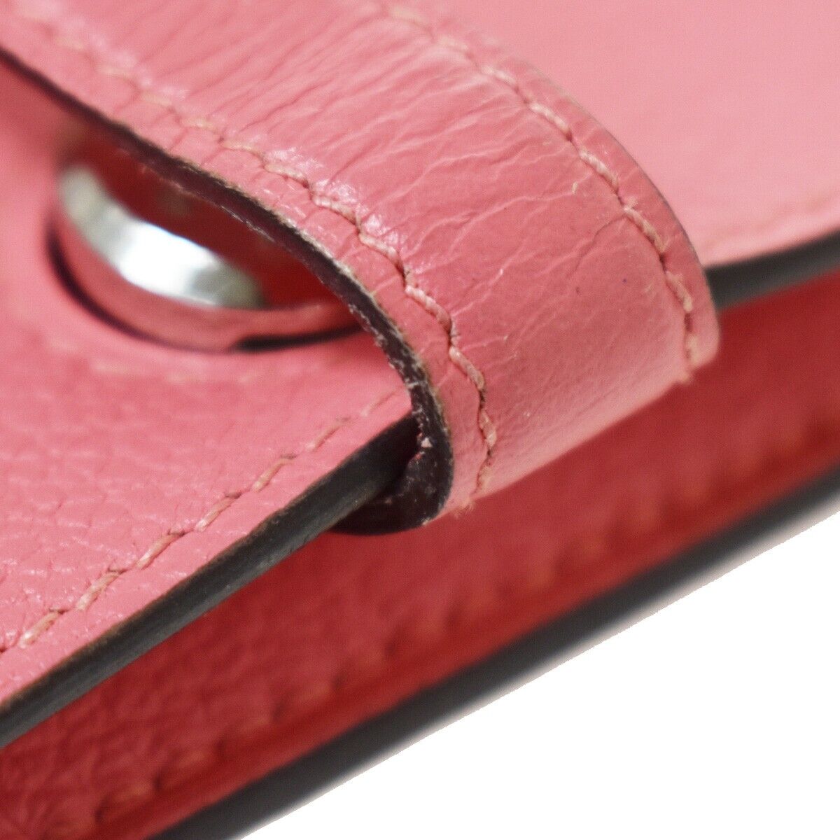 HERMES Logo Dogon GM Bifold Wallet Purse Evercalf Leather Pink France 50RC661