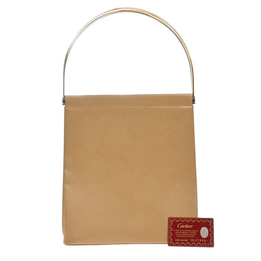 CARTIER Logo Trinity Tricolor Metal Handle Hand Bag Leather Beige France 87KB033