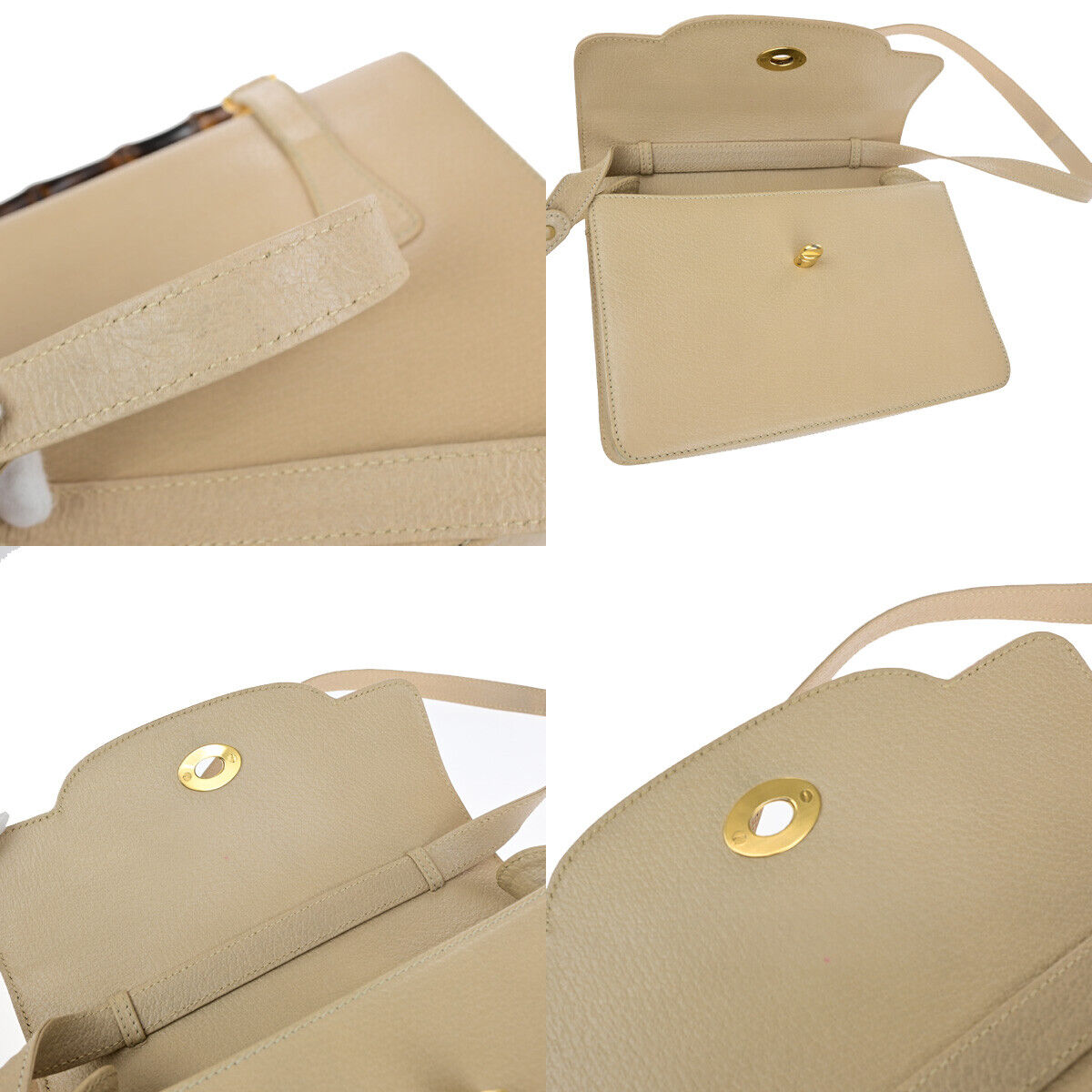 GUCCI Logo Bamboo 2Way Shoulder Hand Bag Leather Beige GHW Italy 95YG616