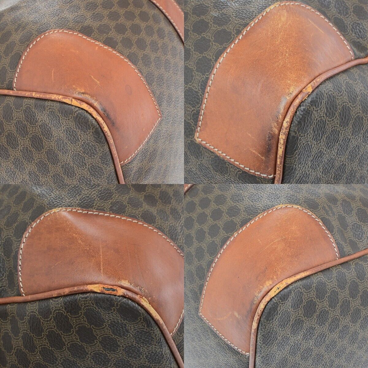 CELINE Macadam Pattern Travel Hand Bag PVC Leather Brown Gold Italy 64ED951