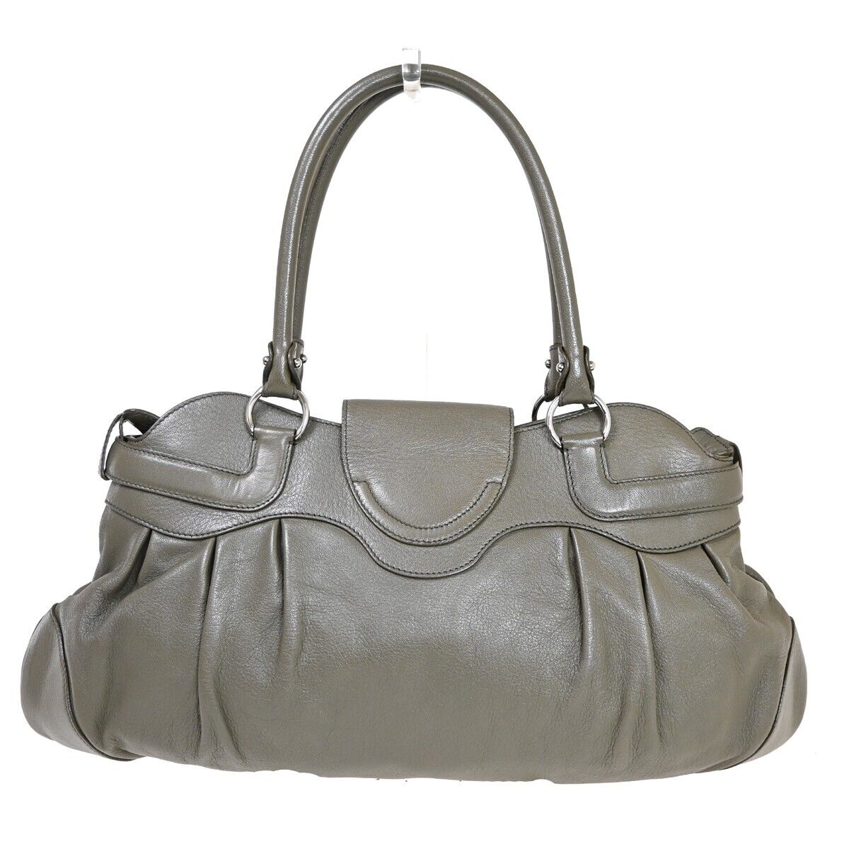 SALVATORE FERRAGAMO Logo Marisa Gancini Shoulder Bag Leather Gray Italy 66FA048