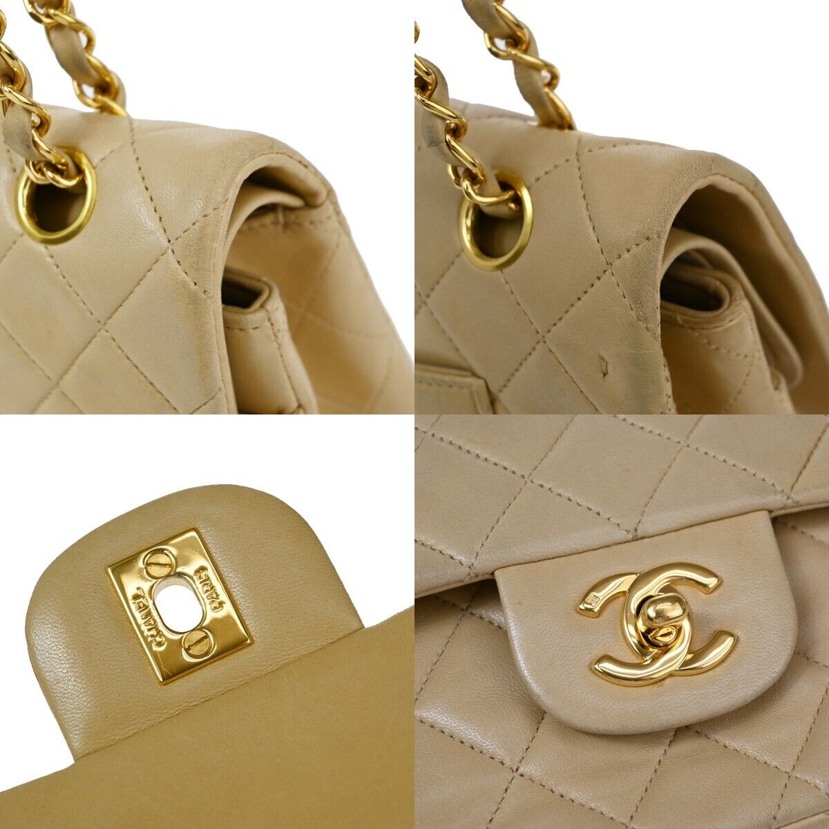 CHANEL Matelasse 25 Double Flap Chain Shoulder Bag Leather BE Vintage 804RJ773