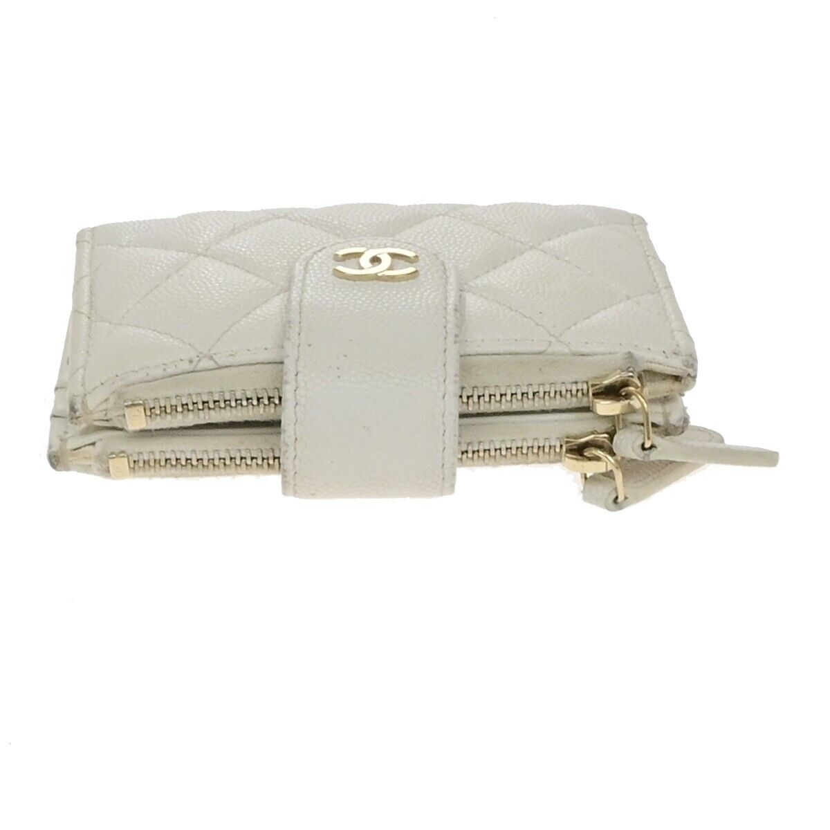 CHANEL CC Logo Bifold Compact Wallet Grained Calfskin Leather White GHW 30ED889