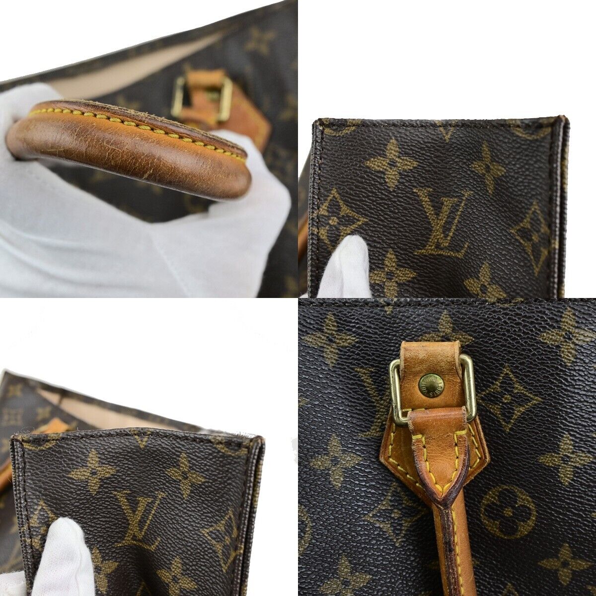 LOUIS VUITTON Logo Sac Plat Hand Tote Bag Monogram Leather Brown M51140 35ED420