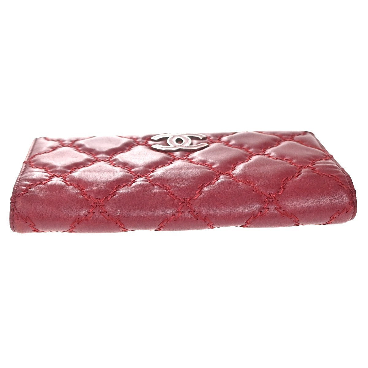CHANEL CC Logo Matelasse Ultra Stitch Long Bifold Wallet Leather Red SHW 30KP479