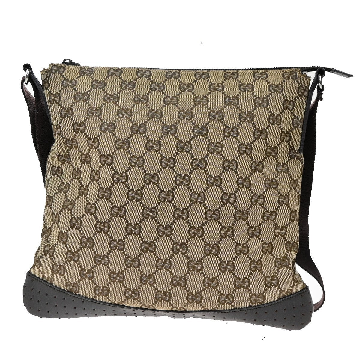 GUCCI Logo GG Pattern Shoulder Bag Canvas Leather Brown SHW Italy 85KB469
