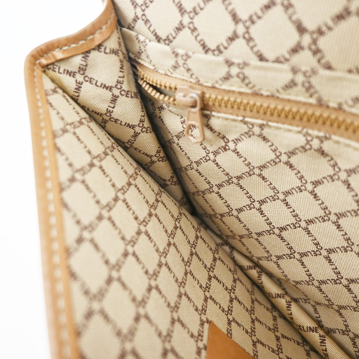 CELINE 2 Set Macadam Pattern Clutch Bag Compact Wallet PVC Leather Brown 02EG244