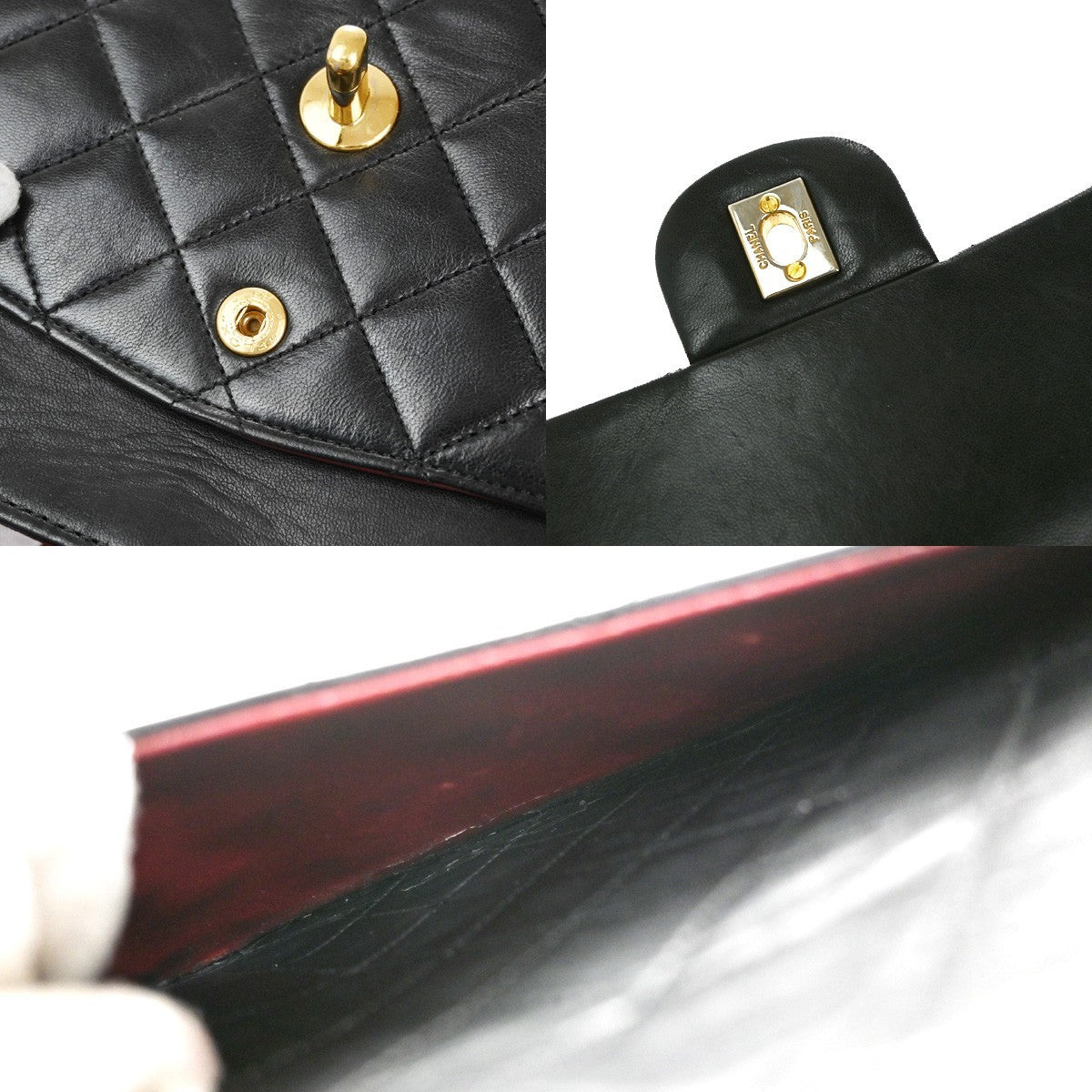 CHANEL CC Matelasse 25 Double Flap Chain Shoulder Bag Leather Black GHW 357RL462