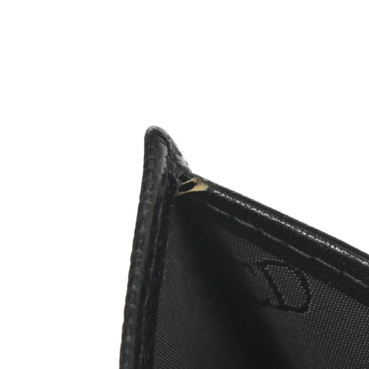 CHRISTIAN DIOR Logo Bifold Wallet Purse Leather Black Gold-Plated Spain 02EA091