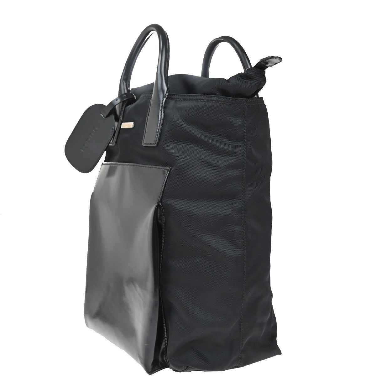 GUCCI Logo Tote Hand Bag Nylon Leather Black SHW Italy 02KP445