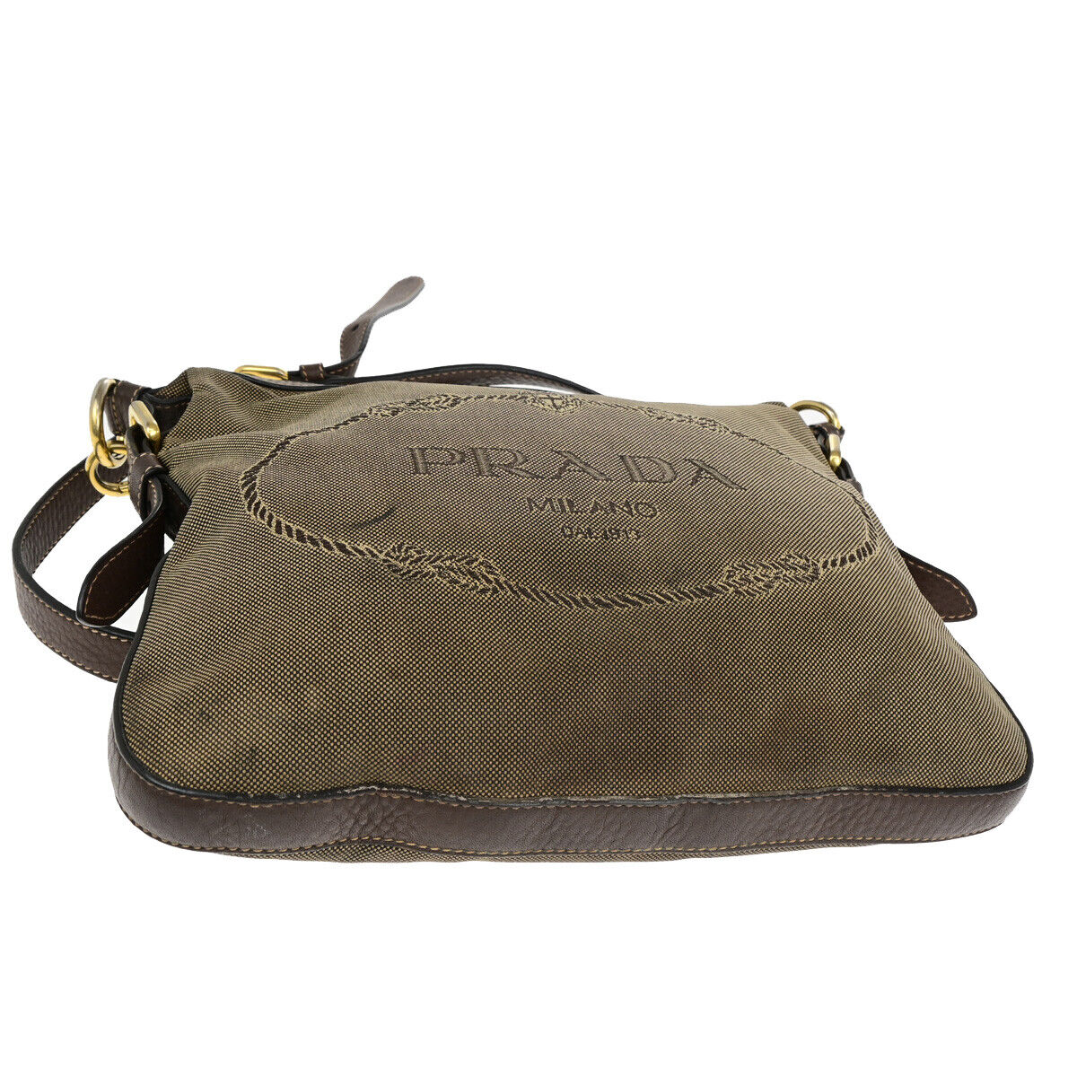 PRADA Logo Crossbody Shoulder Bag Jacquard Leather Brown GHW 60YF090