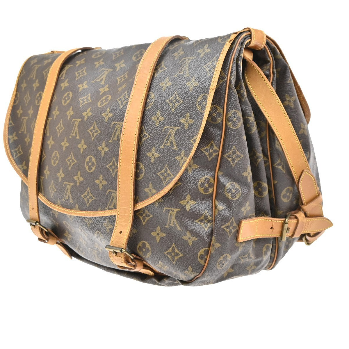 LOUIS VUITTON Logo Saumur 43 Shoulder Bag Monogram Leather Brown M42252 81MA628