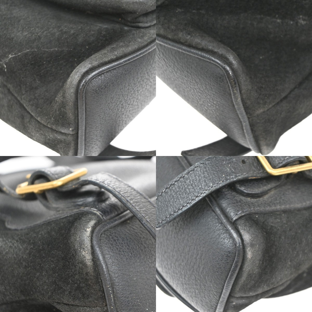 GUCCI Logo Bamboo Backpack Bag Suede Drawstring Black Italy 61EG169