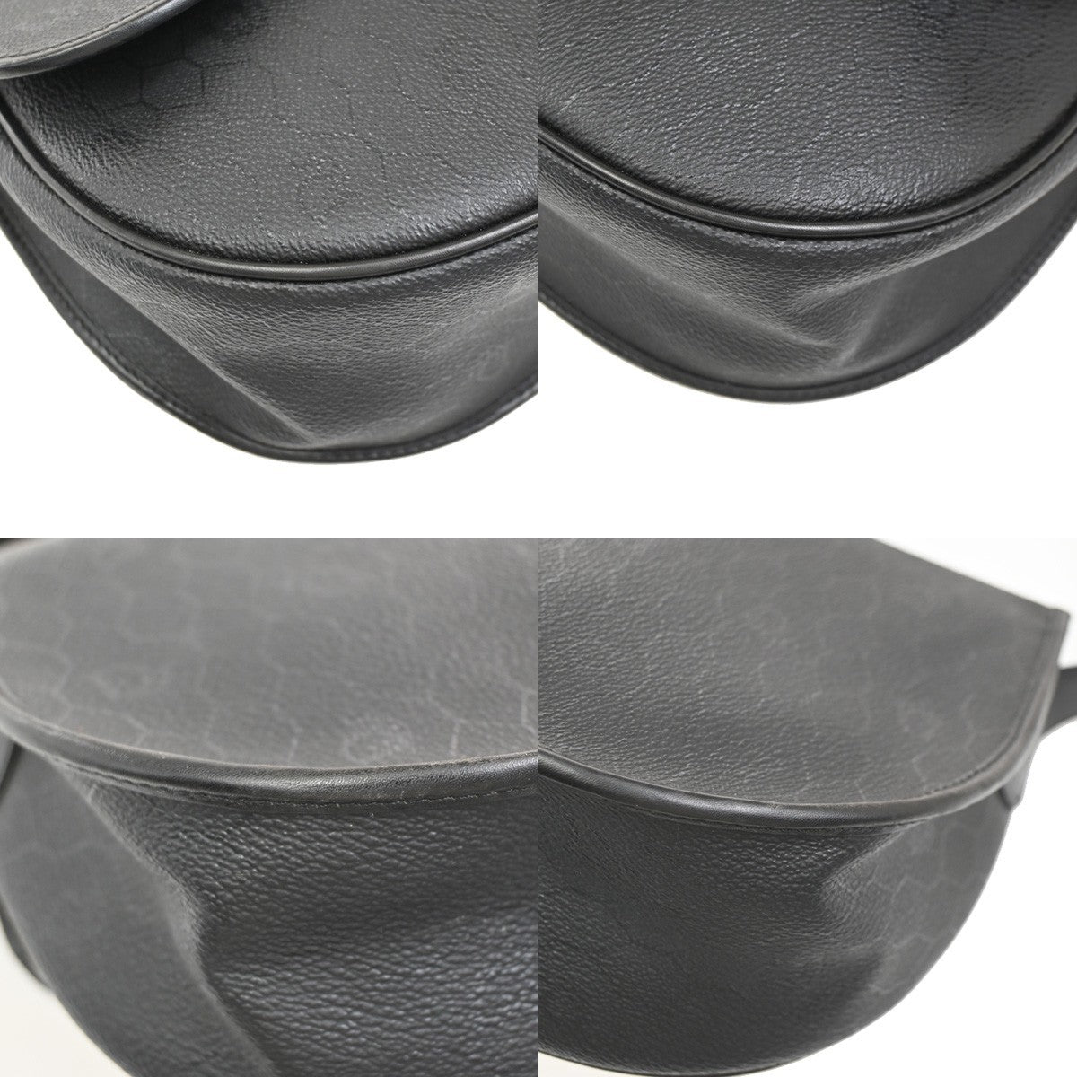 CHRISTIAN DIOR Logo Honeycomb Shoulder Bag PVC Leather Black GHW France 38KC673