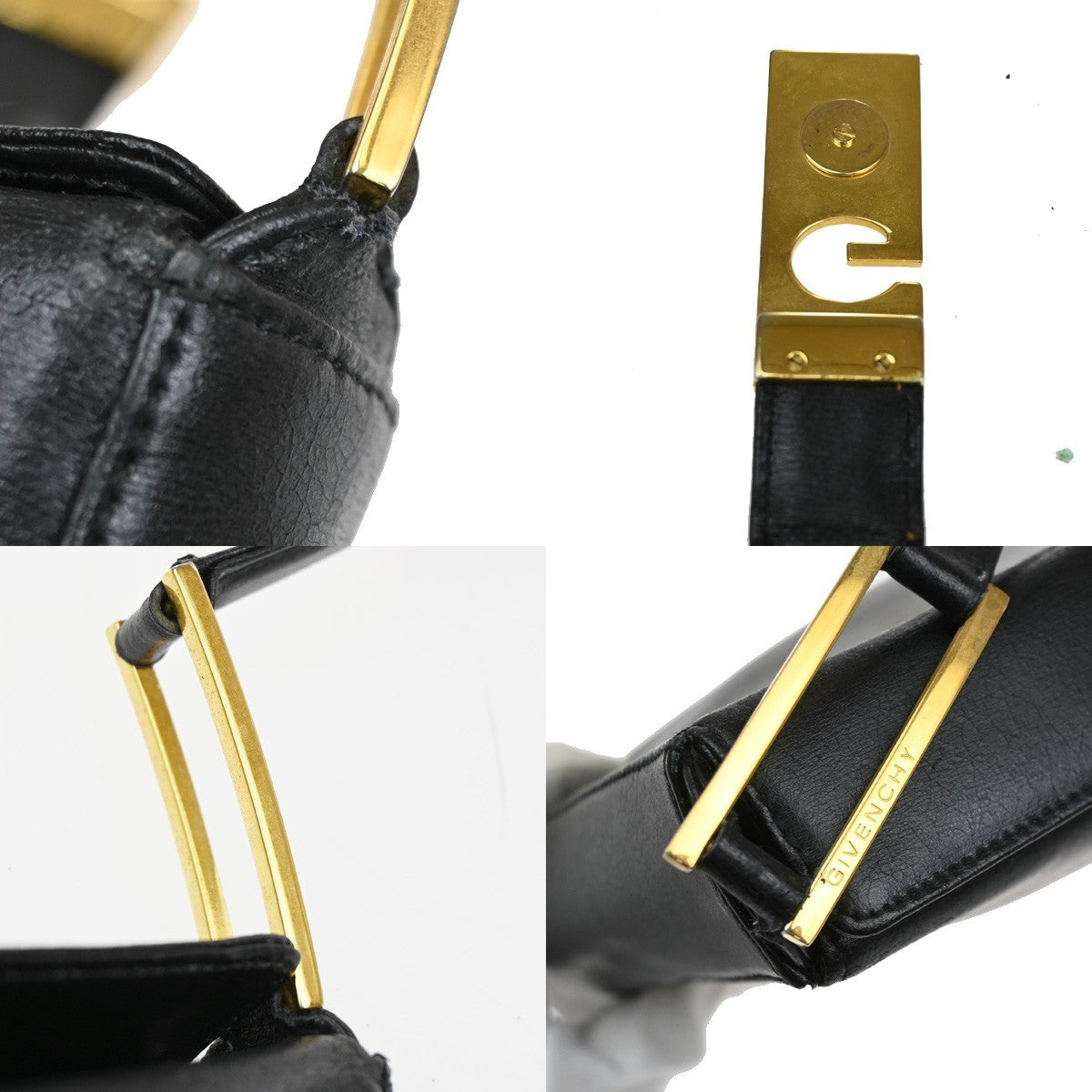GIVENCHY Logo Shoulder Hand Bag Leather Black GHW Italy 07CA934